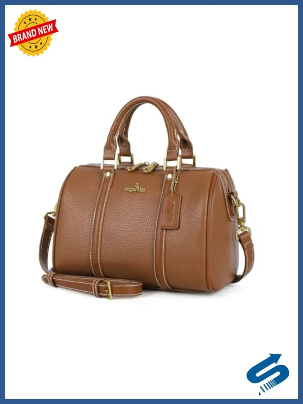 Women's Vegan Leather Barrel Satchel Purse Top Handle Crossbody Bag
